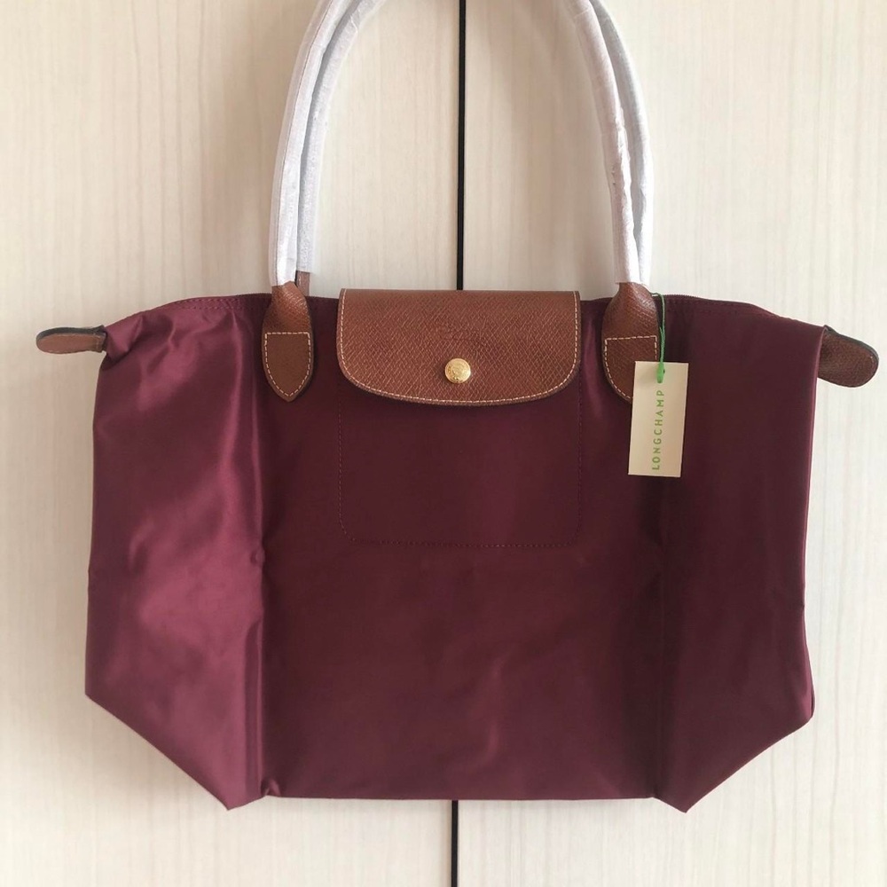 NWT Longchamp Le Pliage Burgundy Medium Handbag Tote Canvas Shopping Shoulder M